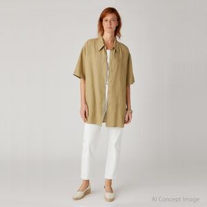 MARINA RINALDI SPORT Buttoned Linen Canvas Tunic Short Sleeve Size US XL | MR 31